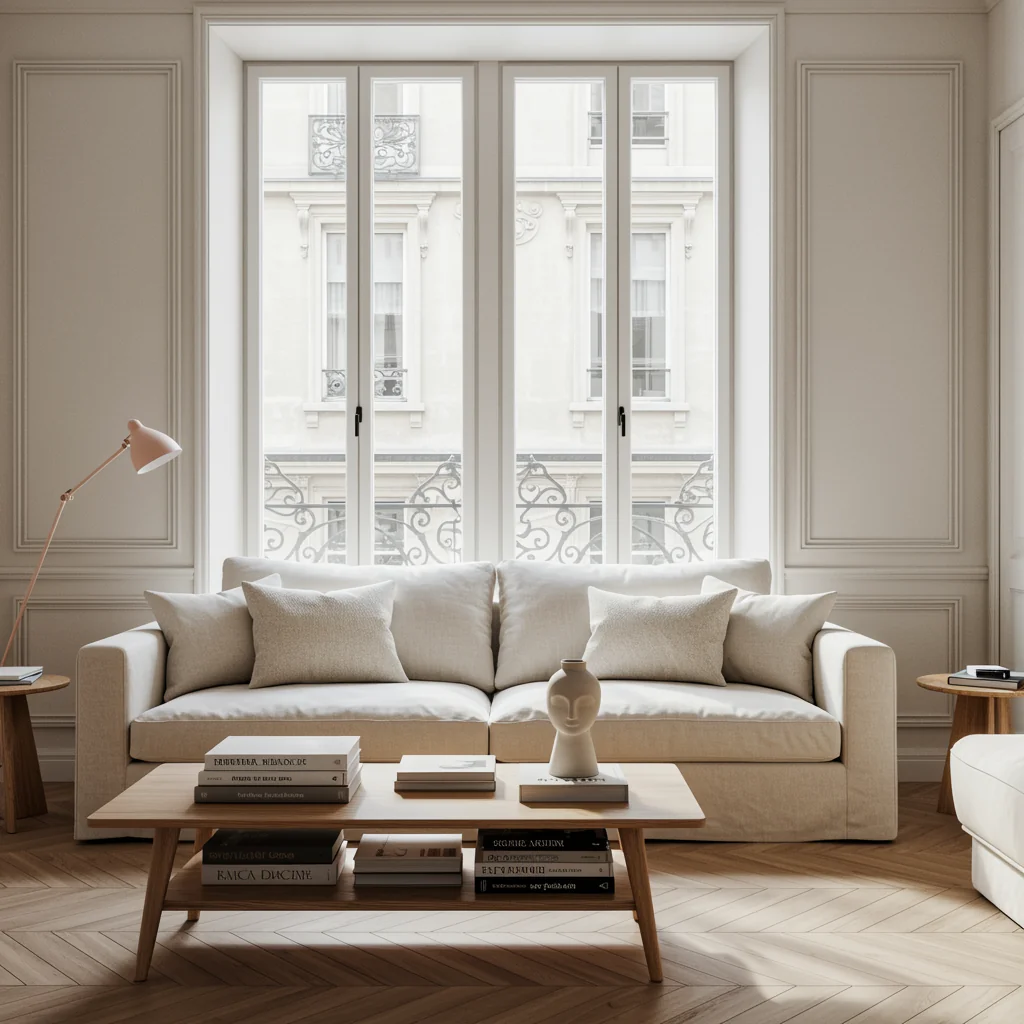 Fenêtre blanche PVC dans un salon contemporain lumineux