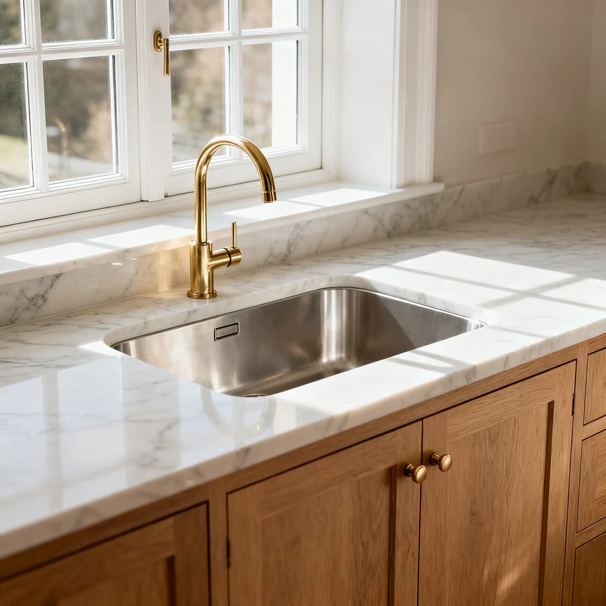 Fenêtre blanche PVC dans une cuisine lumineuse