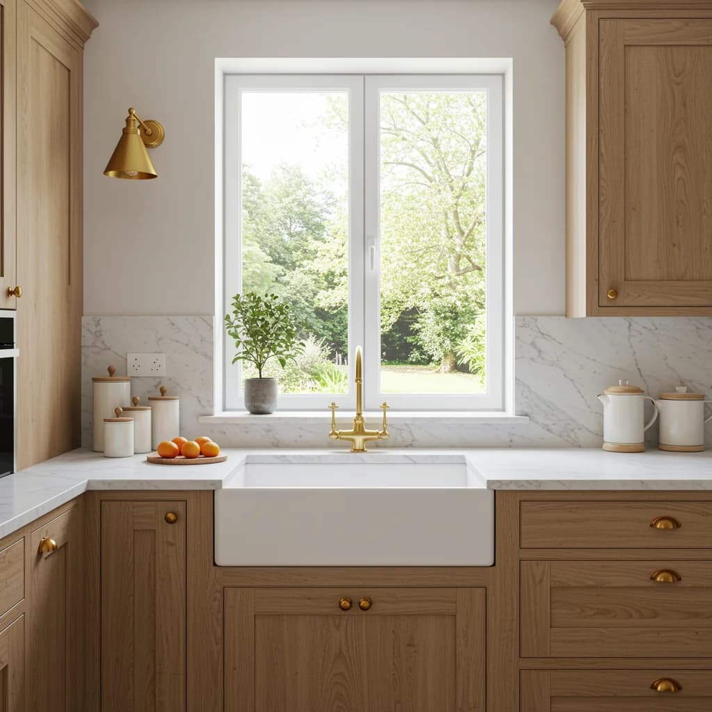 Fenêtre blanche PVC dans une cuisine ouverte