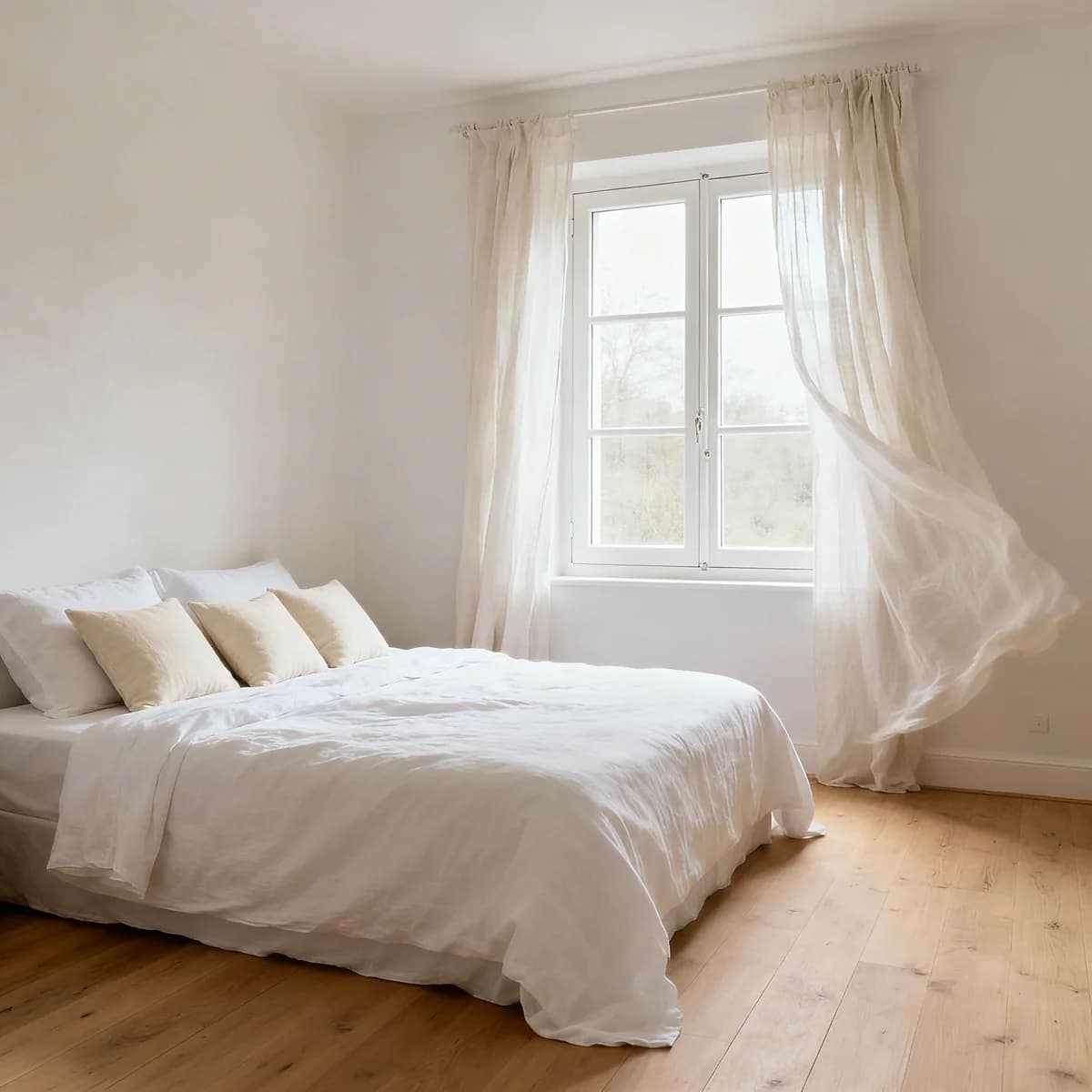 Fenêtre blanche PVC dans une chambre sereine et lumineuse