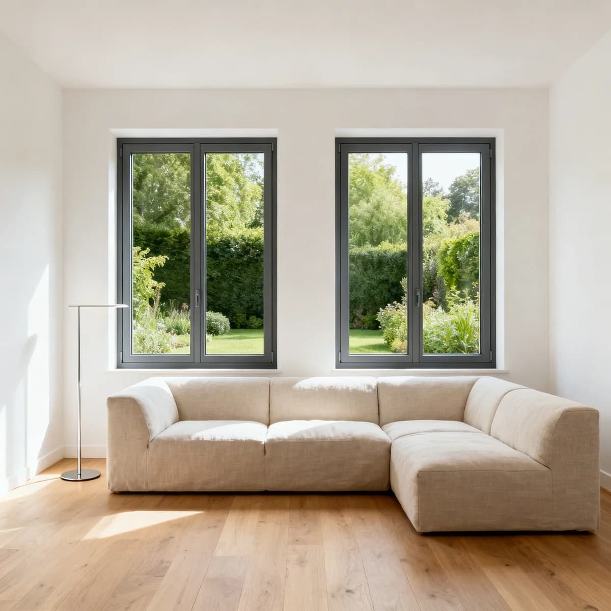 Fenêtre blanche PVC dans un salon au décor sophistiqué